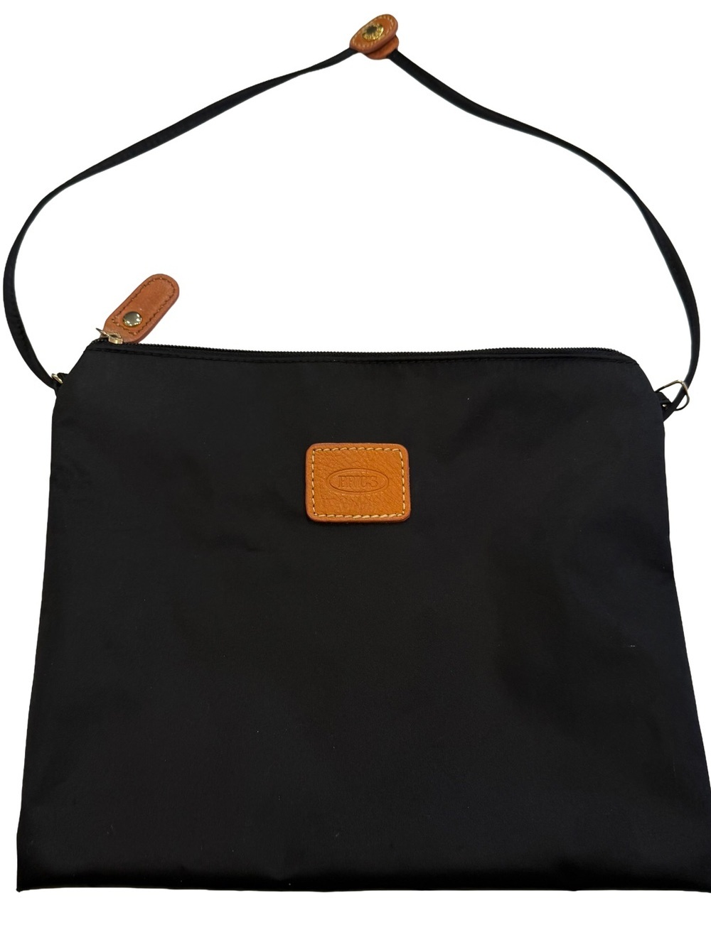 Brics X Shoulder / Pouch Bag Black Nylon Brown Leather Accents NEW!